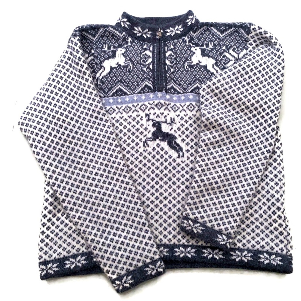 VTG Hand Knit Soft Peruvian Winter Deer Sweater M
